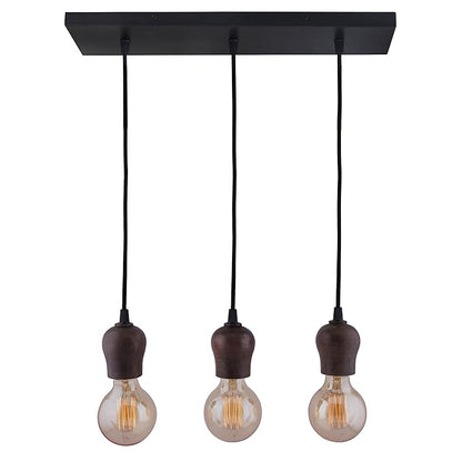 3-lights Linear Cluster Chandelier Edison Filament Wooden Bubble holder hanging Pendant Light, kitchen area and dining room light