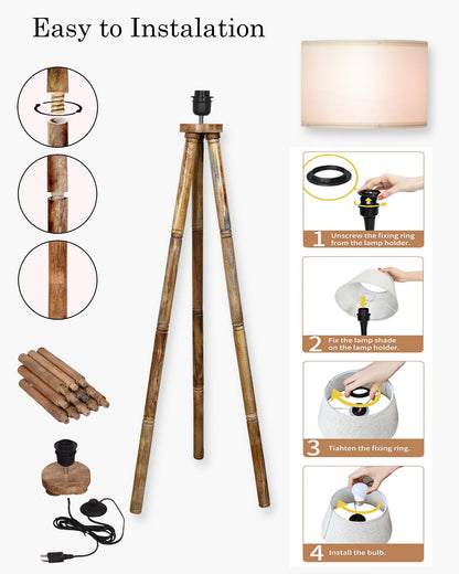 Wood Tripod Floor Lamp, Mid Century Standing Lamp, E27 Lamp Base, With shade Modern Design Floor Reading Lamp for Living Room Bedroom, Study Room and Office