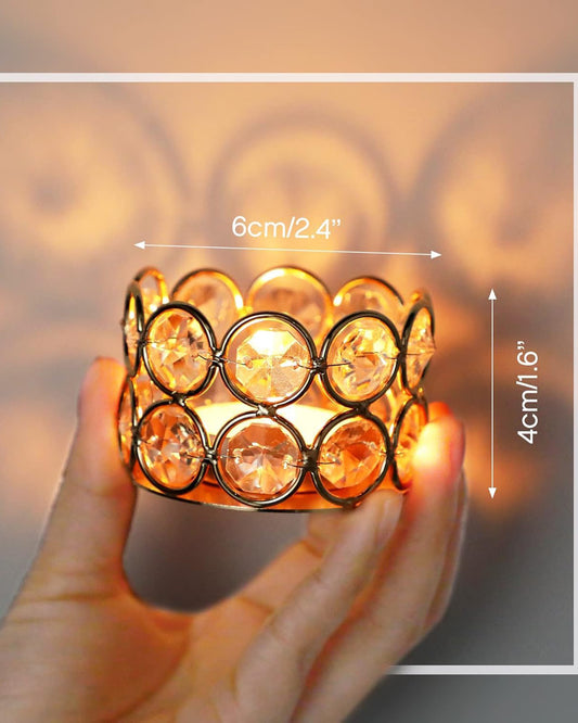 Crystal Tealight Candle Holder Votives Bowl Candle Holders for Home Decoration, Diya Diwali Decoration Lights Centerpieces for Wedding Home Party Table Decoration, Gold, Pack of 6 & 10