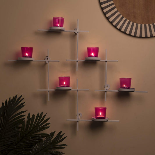 Homesake® White Scorching Ladder with Six Votive, Wall Hanging Candle Tealight Holder, Set of 2