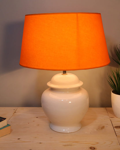 Homesake® Ceramic Pot Shaped Base White Table Lamp with Shade, LED Bulb (Jute)