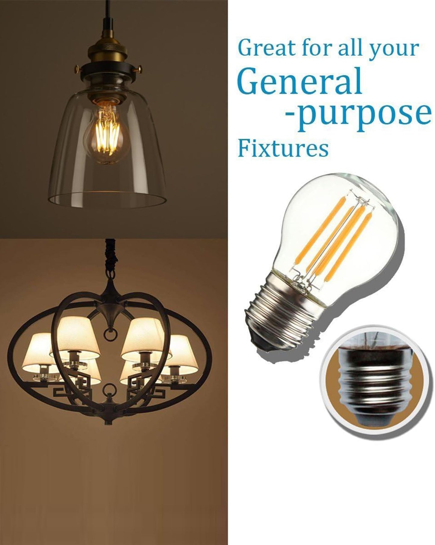 Homesake® Edison Tungsten LED Round Antique Glass G45 Light Bulbs Vintage Base E27 Bulb Yellow Light For Home Decoration Living Room/Hall/Balcony/Restaurant Bar Lighting