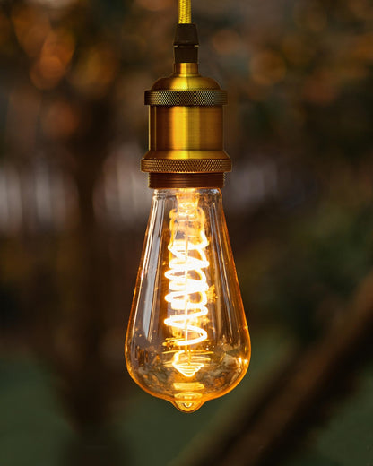 Homesake® ST64 Pear Shape Edison Bulb Pendant Light | Industrial Hanging Ceiling Lamp with Antique Brass Holder & Warm LED Filament Bulb – Retro Home & Café Décor