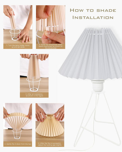 Retro Down to the Wire Metal Table Lamp with Fabric Shade, Bedside Lamp Gift Housewarming Home Living Room, Pleated shade