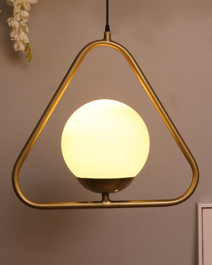 Mid Century Modern Light Chandelier Lighting, White Frosted Glass Globe Lampshade Pendant Indoor Hanging Light Fixture, Golden Triangle