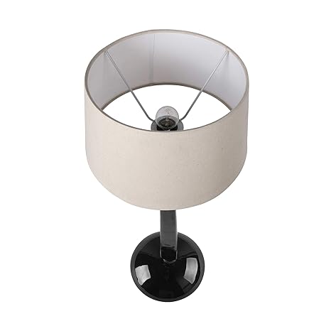 Glossy Black Cubist Aluminium Table Lamp With Drum Shade, Bedside, Living Room Study Lamp, Bulb Included