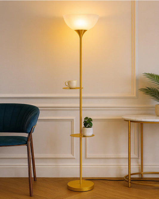 Homesake® Sky Dome Standing Lamps with Acrylic Shade | Modern Floor Lamp for Living Room, Bedrooms, Corner Lamp for Living Room | Standing Lamp (Duo Shelf)