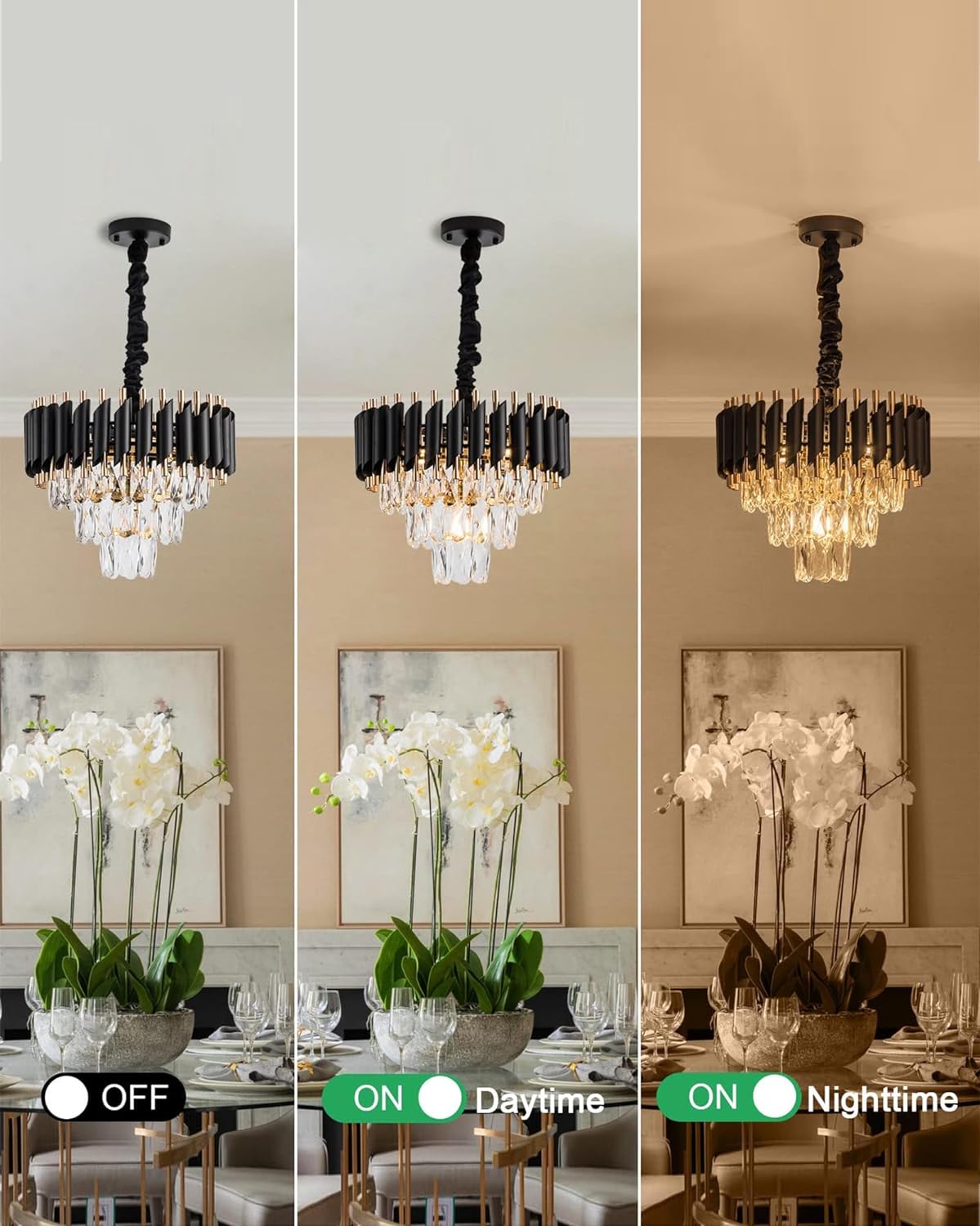 15" 5-Light Modern Crystal Chandelier Light Fixtures 3-Tier Gold Luxury Chandeliers for Dining Room Round Hanging Pendant Lighting for Living Room Kitchen Entryway, Bedroom Hallway 400mm