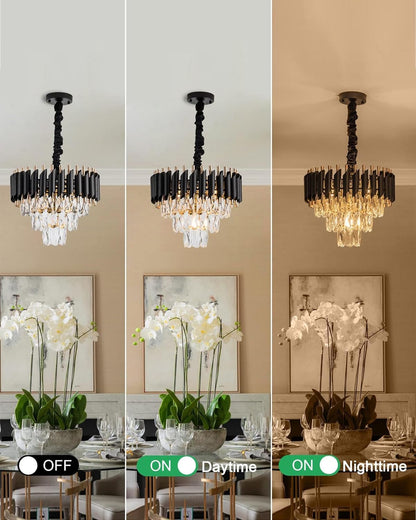 15" 5-Light Modern Crystal Chandelier Light Fixtures 3-Tier Gold Luxury Chandeliers for Dining Room Round Hanging Pendant Lighting for Living Room Kitchen Entryway, Bedroom Hallway 400mm