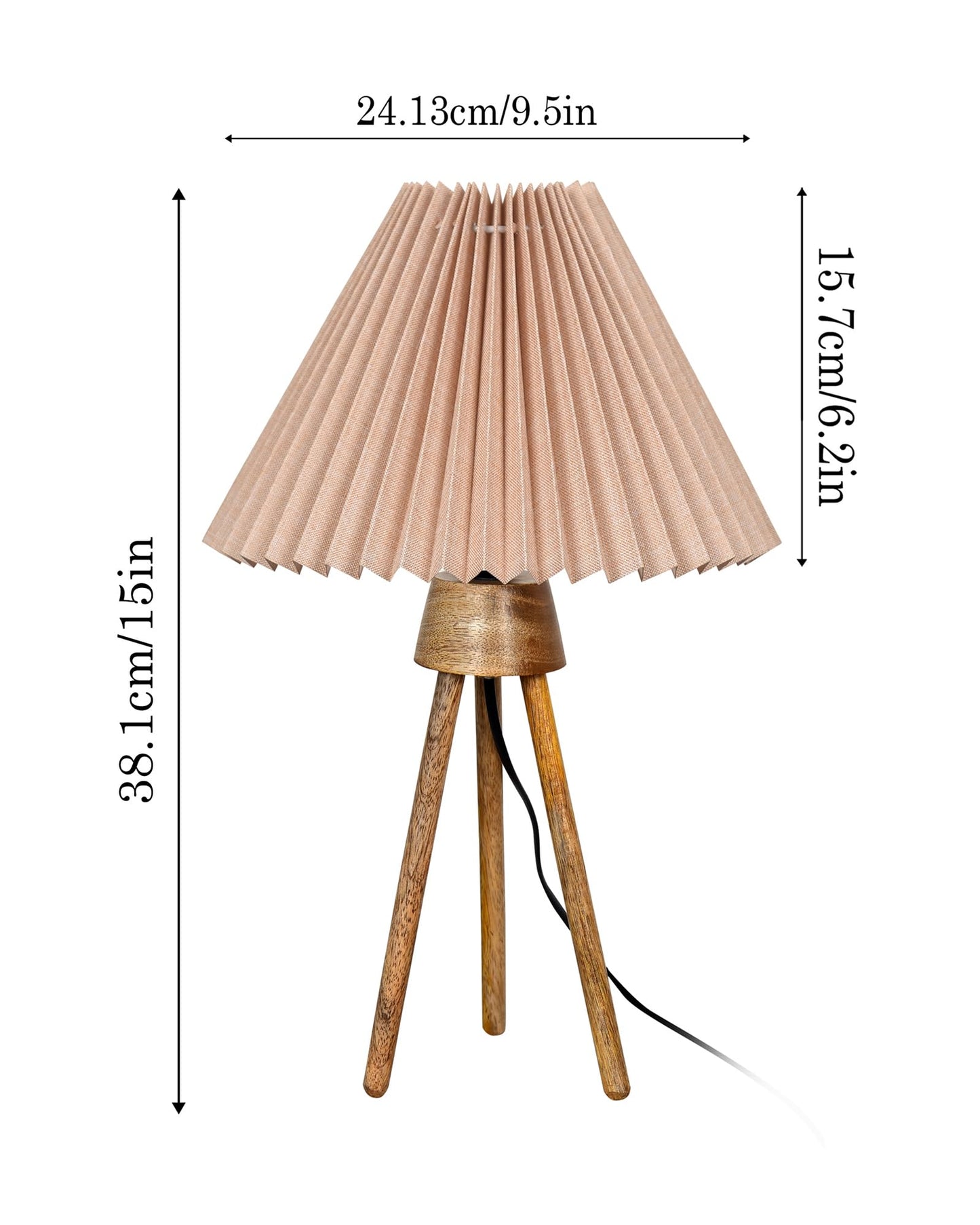 Wood Tripod Small Table Lamps, Rustic Antique Dimmable Bedside Lamp with Linen Lampshade, Nightstand Lamp for Nursery, Bedroom, Kid Room, Living Room,