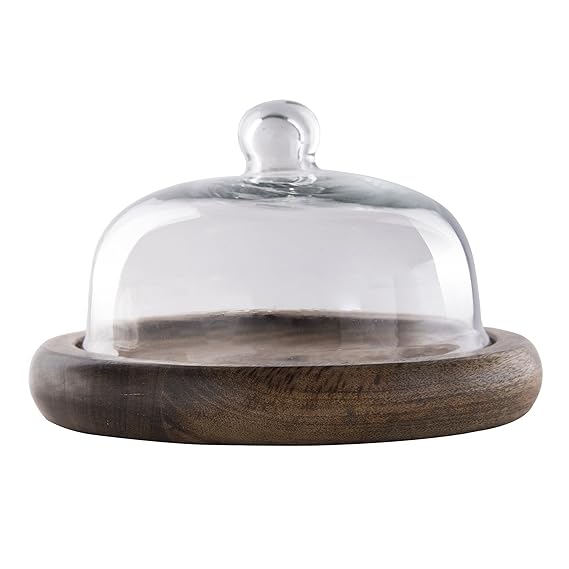 Rustic Flat base cake/cupcake stand with glass dome, cookie/dessert serving platter