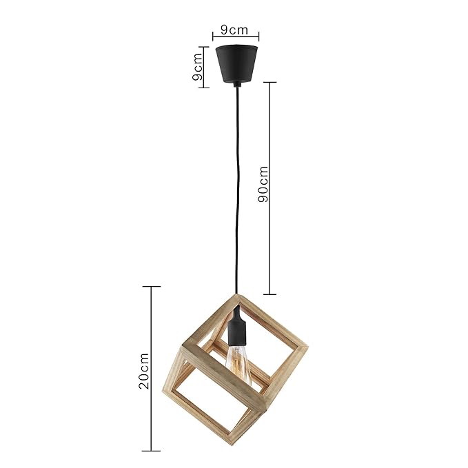 Modern Nordic Wooden Pendant Cube Light, with Silicon Holder, Restaurant Dining Kitchen Hanging Light with Fixture, LED/Filament