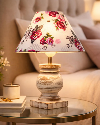 Small Table Lamp for Bedroom Whitewash Distress Living Room Simple Retro Wood Grain Farmhouse Bedside Lamps Suitable for Nightstand, Gift, Trophy, Jute Shade
