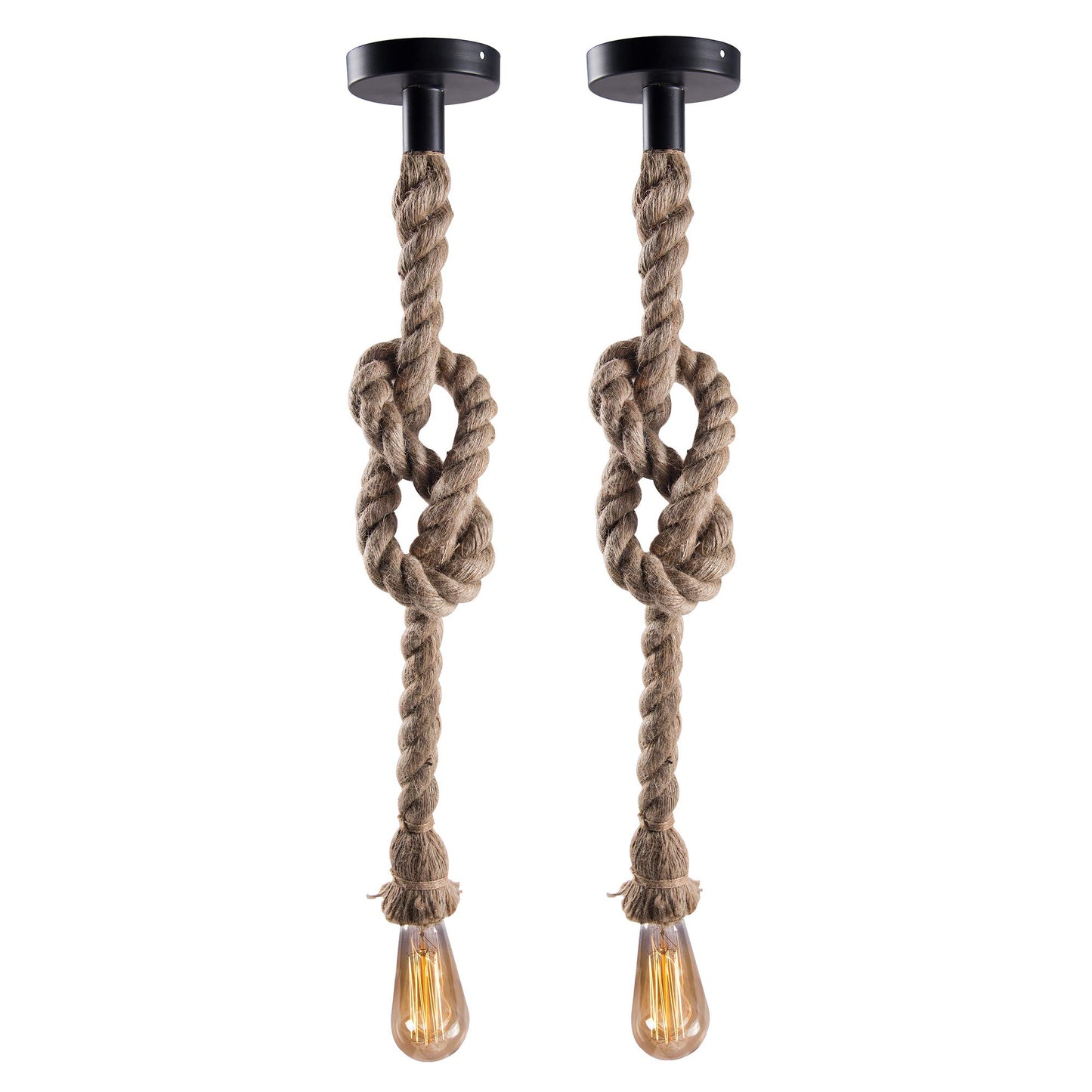 Homesake® B018 Edison Vintage Rope Hanging Ceiling Light (Black), Set of 2, Bulb not included