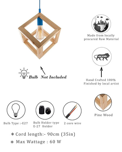 Modern Nordic Wooden Pendant Cube Light, with Silicon Holder, Restaurant Dining Kitchen Hanging Light with Fixture, LED/Filament