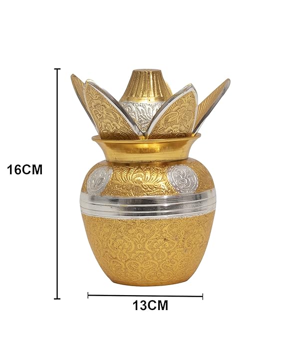 Brass Kalash Lota with Leaf with Brass Coconut for Pooja Temple, Decorative Kalash for Wedding, Brass kalasam for Gift, Pooja Items for Home, Housewarming Gift