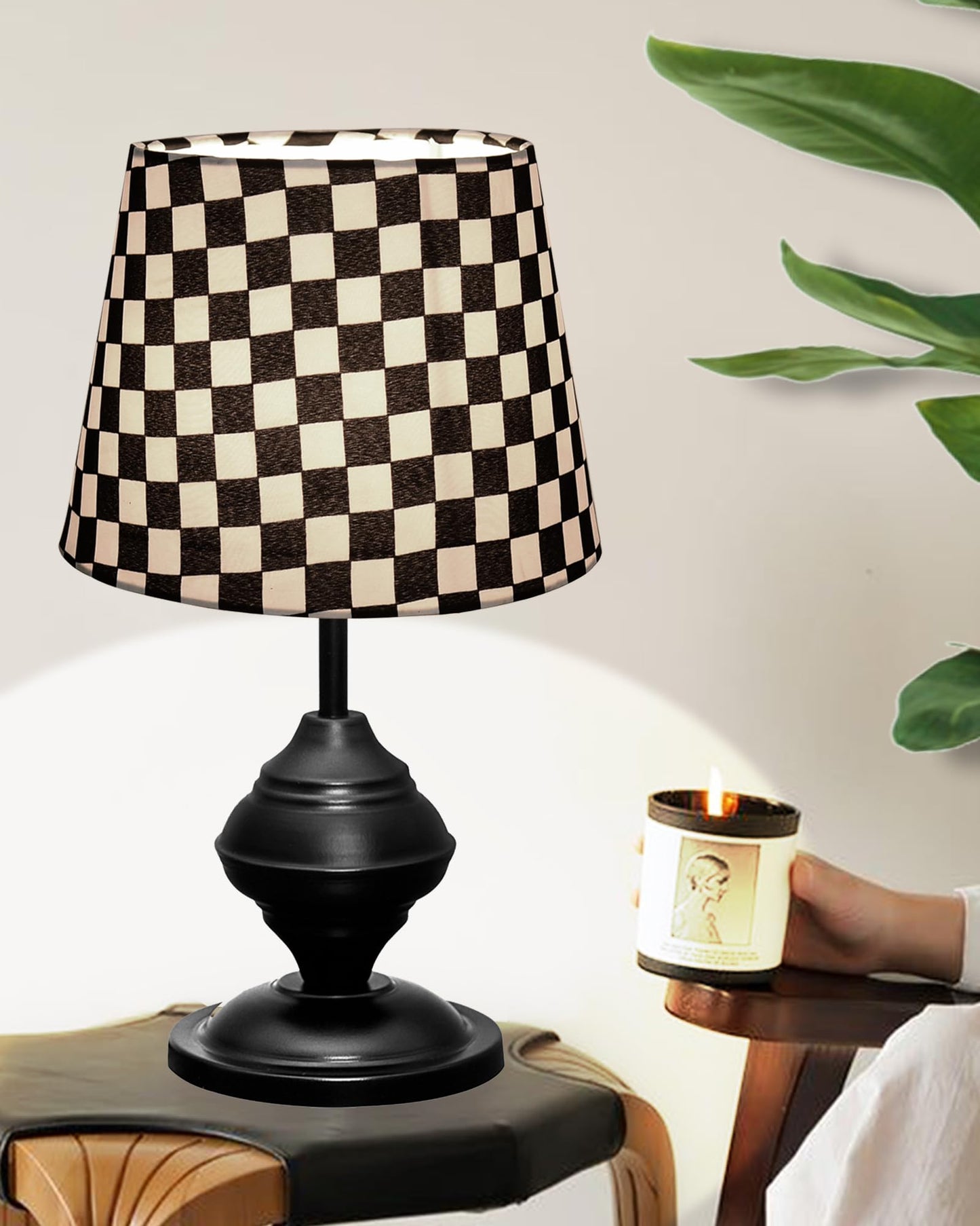 Homesake® Bedside Black Metal Table Lamp With Fabric Shade,Incandescent,E27 Holder,Urn,Desk Lamp,Night Lamp,Office,Nightstand,Table Lamp For Living Room,Study Room,Kids Room,Pleated