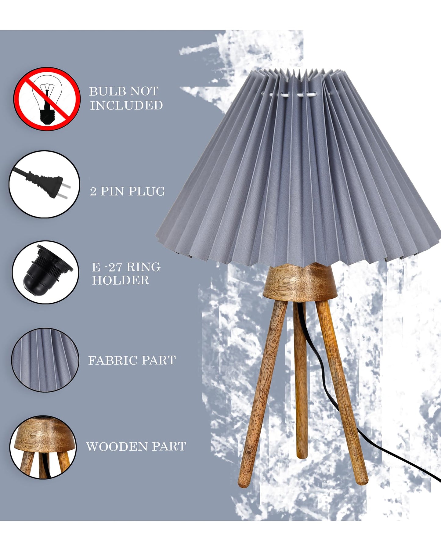 Wood Tripod Small Table Lamps, Rustic Antique Dimmable Bedside Lamp with Linen Lampshade, Nightstand Lamp for Nursery, Bedroom, Kid Room, Living Room,