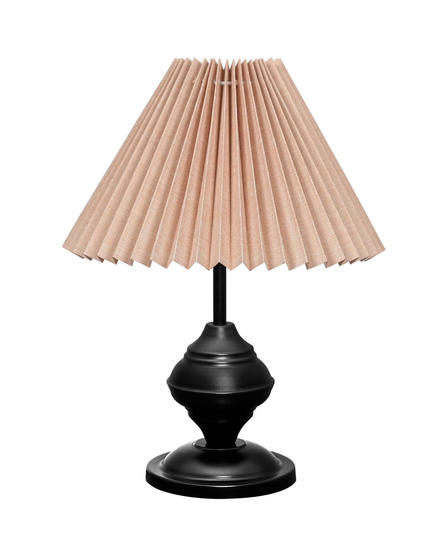 Bedside Black Metal Table Lamp with Fabric Shade, E27 holder, Urn, Pleated Jute Shade