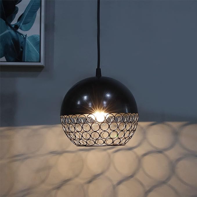 Matt black Crystal hanging globe light, ceiling light, Nordic E27 pendant