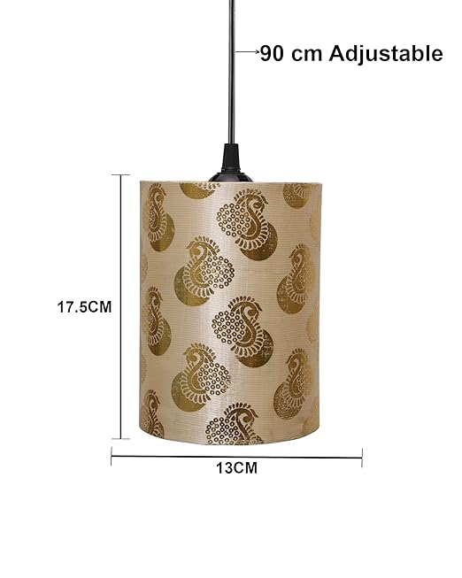 Golden Leaf Hanging Cylinder Lamp Shade, Decorative Light Lamp for Living Room, Home, Bedroom