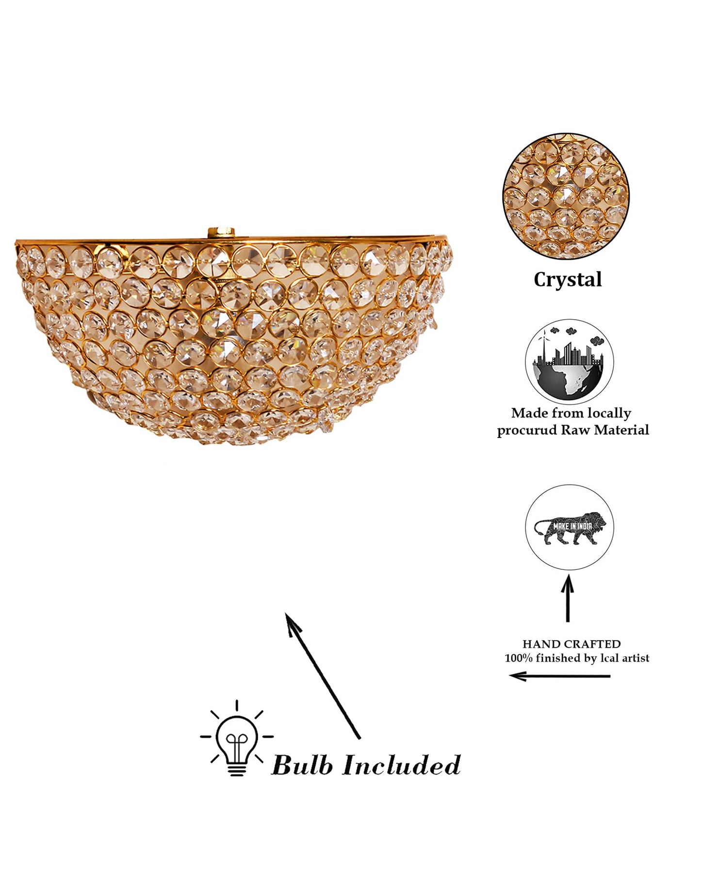 Crystal Round Wall Sconce Lamp, Decorative Door Light,Gold and Crystal