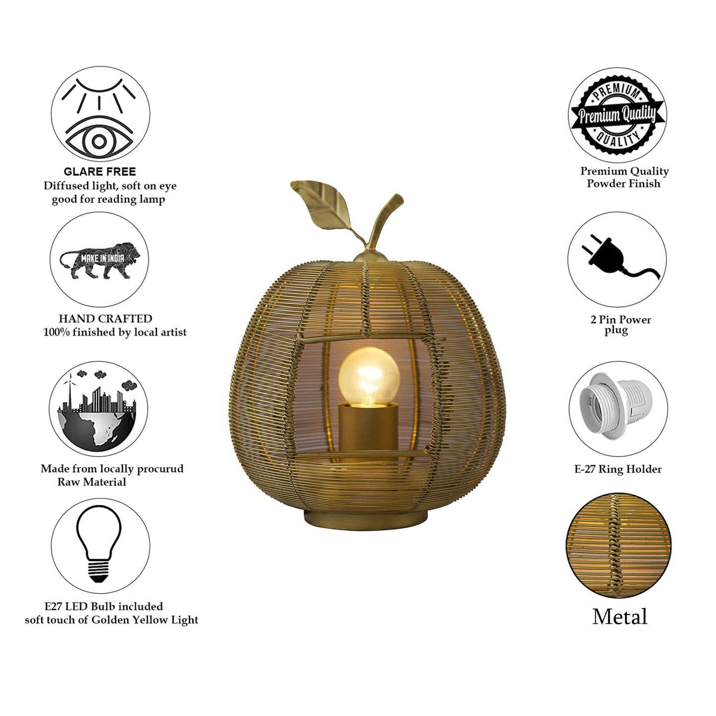 Homesake® Silver Apple Contemporary Lamp Modern Bedside & Living Room Accent Lamp for Home Décor, Café, Restaurant & Gift