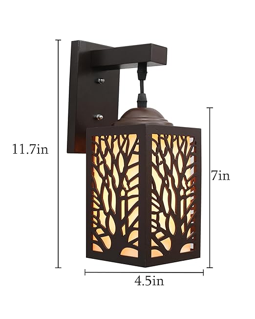 Wooden Modern Floral Pattern Wall Light, Coffee Brown White Frost shade