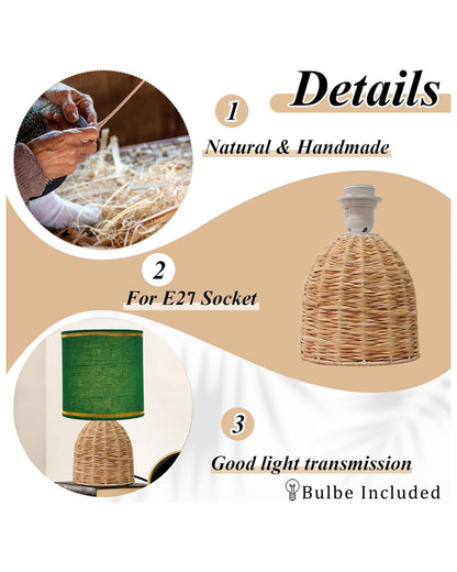 Homesake® Raffia Rattan Table Lamp with Fabric Shade, Small Nightstand Lamp, Natural Wicker Bedside Lamp for Bedroom, Living Room, Study & Home Décor, Livra Collection | E27 Holder