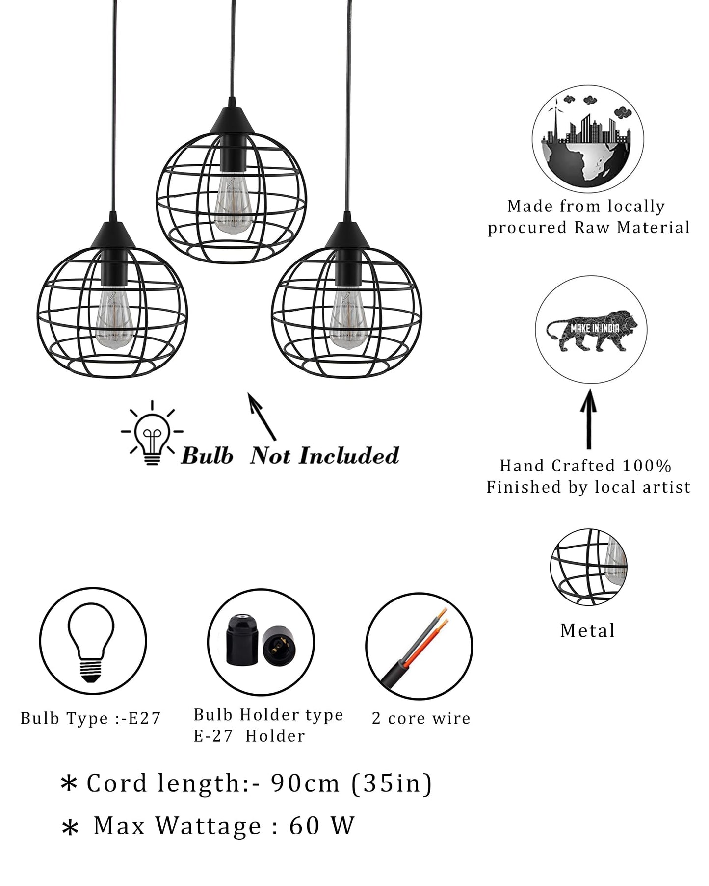 3-Lights Linear Cluster Chandelier Hanging Classic Pendant Light, Kitchen Area and Dining Room Light