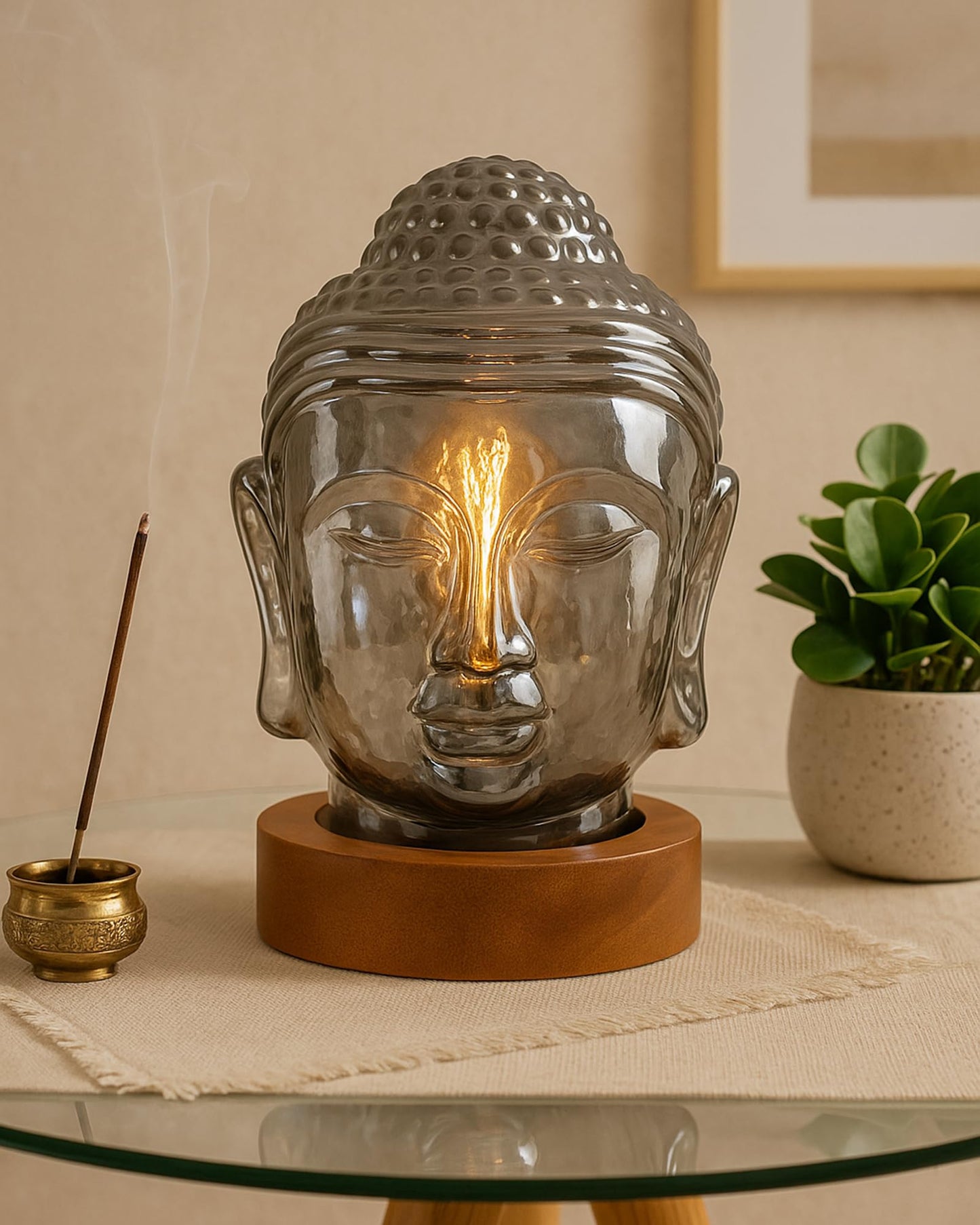Smoky Buddha Statue for Home Decor, Glass Meditation Buddha Decor for Home