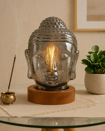 Smoky Buddha Statue for Home Decor, Glass Meditation Buddha Decor for Home