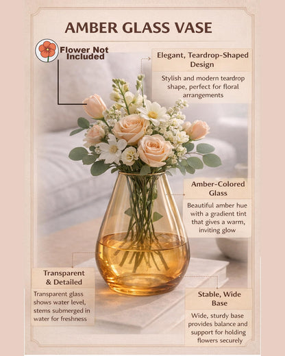 Pitcher Flower Vase for Flower Plants Glass Vase Pot for Living Room Home Decor Dining Table Decoration Water Plants Bedroom Hall Aesthetic House Warming Gift, Classic Urn, Amber Gold