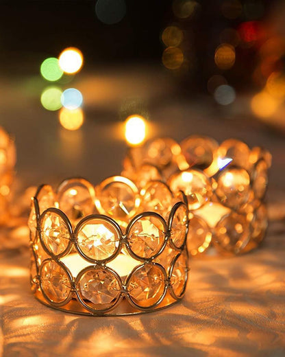 Crystal Tealight Candle Holder Votives Bowl Candle Holders for Home Decoration, Diya Diwali Decoration Lights Centerpieces for Wedding Home Party Table Decoration, Gold, Pack of 6 & 10