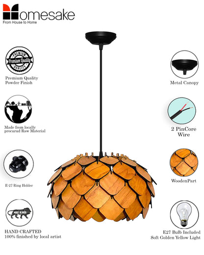 Homesake® Handcrafted Wooden Pendant lamp, Design Ceiling lamp,Hanging lamp Home decor Chandelier Light | E27 Bulb Included | Decoration for restaurants, Hotel, Home,Bedroom, Dining & Café