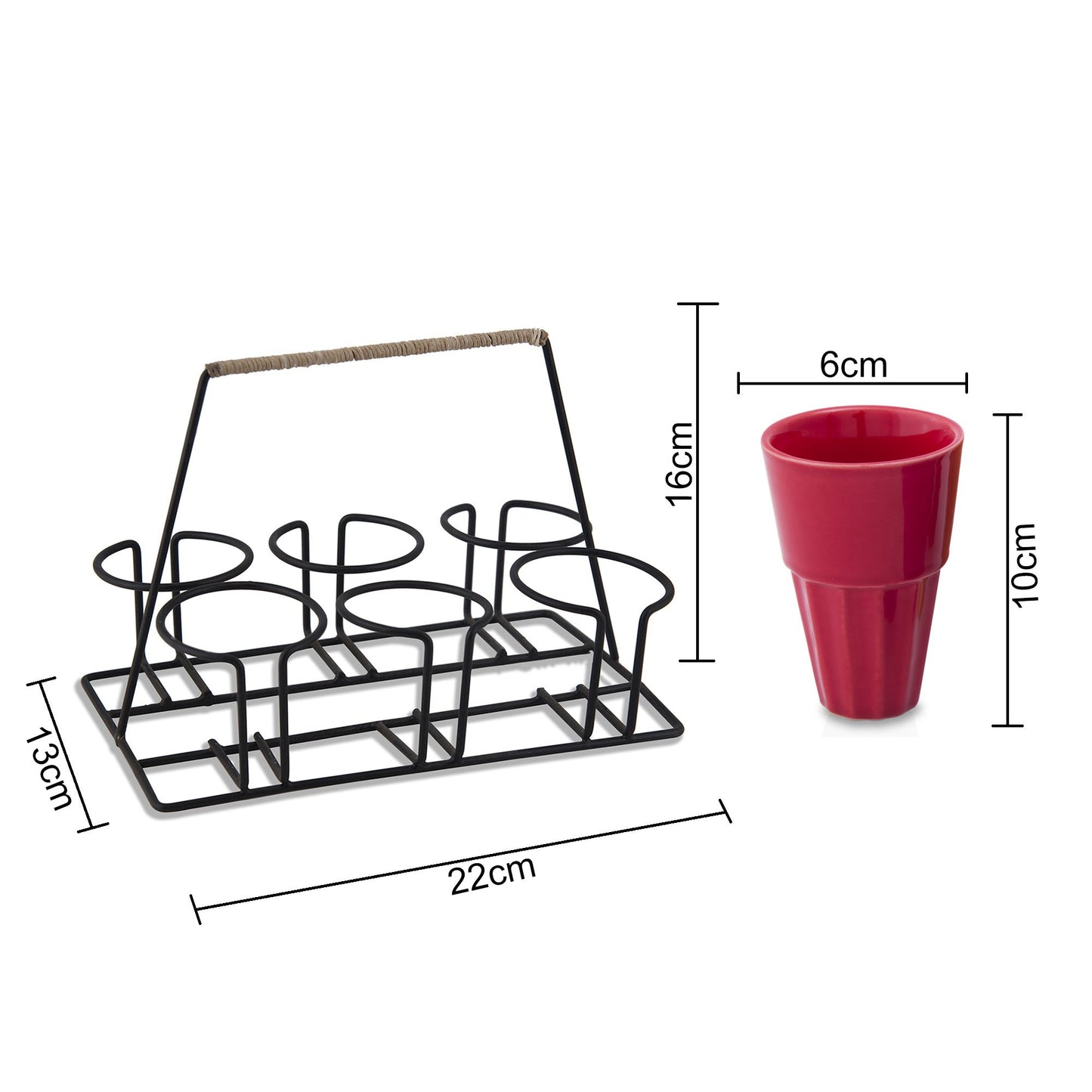Homesake® Ceramic Chai Glass Set with Metal Stand, 6 Pieces Red Tea Glasses, Coffee, Kitchen, Dining Table & Home Serving, Dishwasher & Microwave Safe Tea Set, Hot & Cold Coffee Cup-120ml