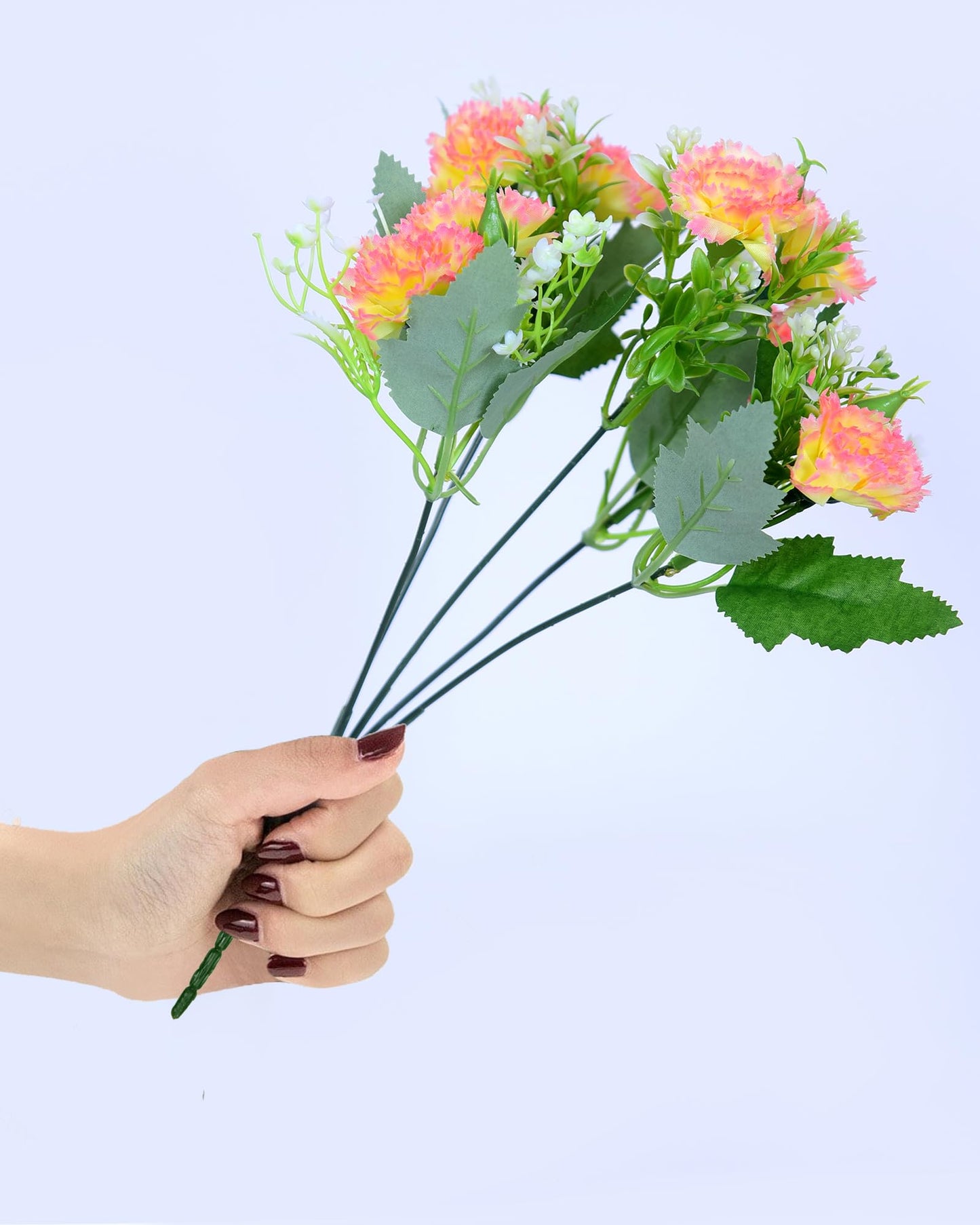 Homesake® Artificial Carnation Flowers with Greenery, Faux Floral Bouquet for Home Decor, Table Centerpiece, Living Room, or Gift, Pot Not Included, Realistic Silk Flowers Arrangement, Yellow