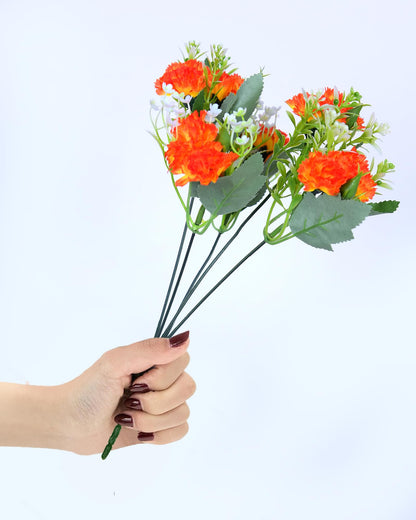 Homesake® Artificial Carnation Flowers with Greenery, Faux Floral Bouquet for Home Decor, Table Centerpiece, Living Room, or Gift, Pot Not Included, Realistic Silk Flowers Arrangement, Yellow