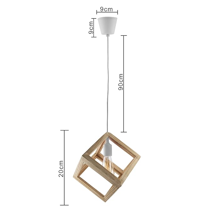 Modern Nordic Wooden Pendant Cube Light, with Silicon Holder, Restaurant Dining Kitchen Hanging Light with Fixture, LED/Filament