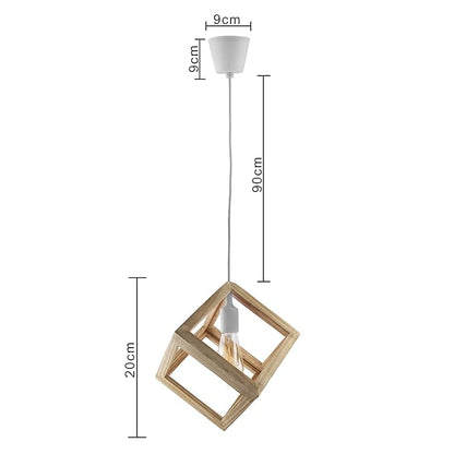 Modern Nordic Wooden Pendant Cube Light, with Silicon Holder, Restaurant Dining Kitchen Hanging Light with Fixture, LED/Filament