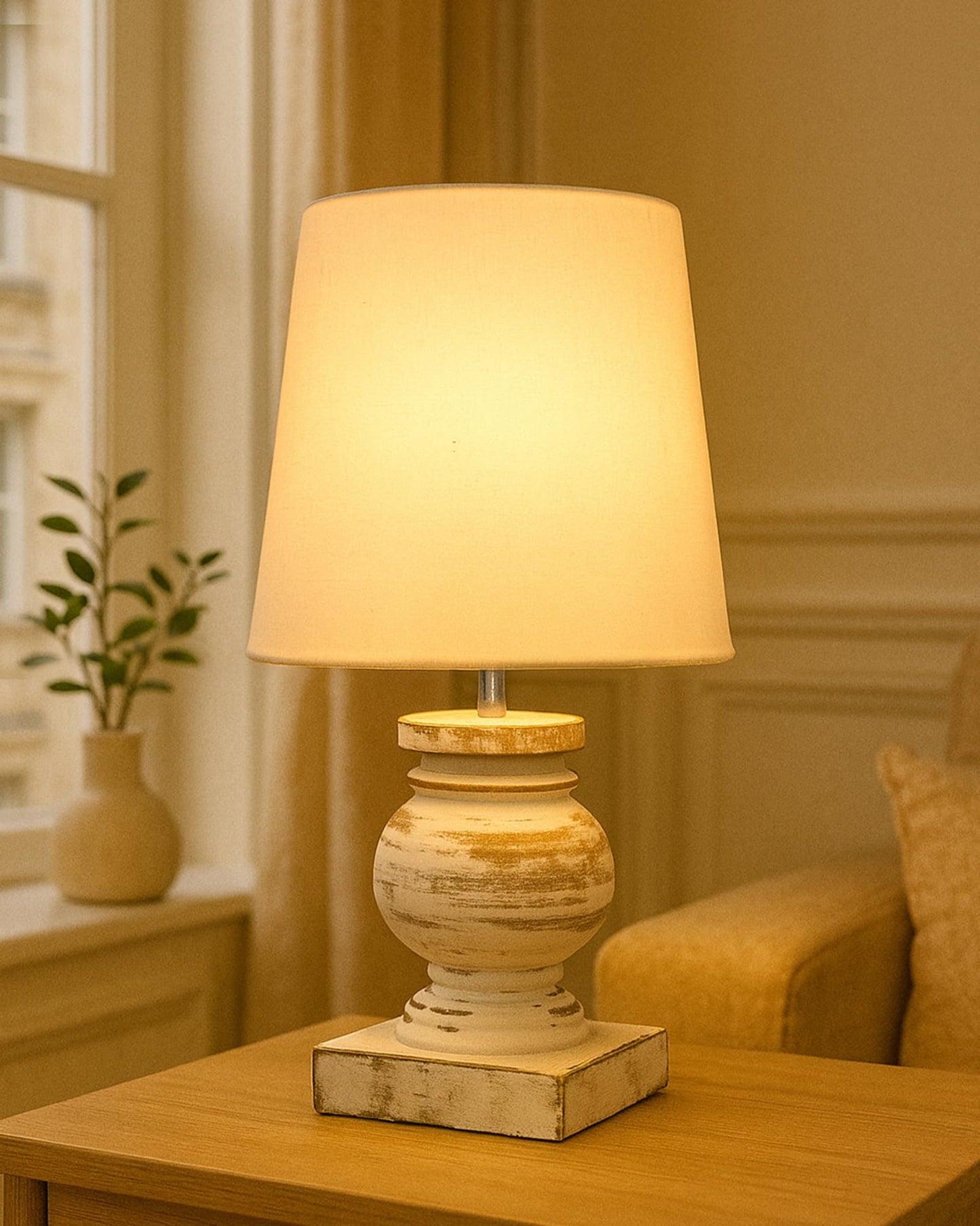 Small Table Lamp for Bedroom Living Room Simple Retro Wood Grain Farmhouse Bedside Lamps Suitable for Nightstand, Gift, Trophy