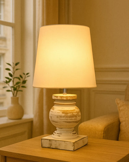 Small Table Lamp for Bedroom Living Room Simple Retro Wood Grain Farmhouse Bedside Lamps Suitable for Nightstand, Gift, Trophy
