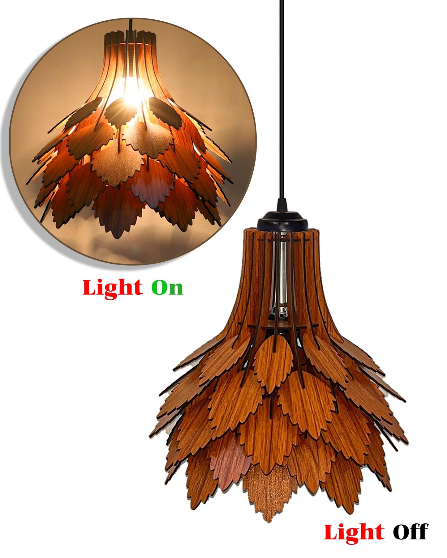 Homesake® Handcrafted Wooden Pendant lamp, Design Ceiling lamp,Hanging lamp Home decor Chandelier Light | E27 Bulb Included | Decoration for restaurants, Hotel, Home,Bedroom, Dining & Café