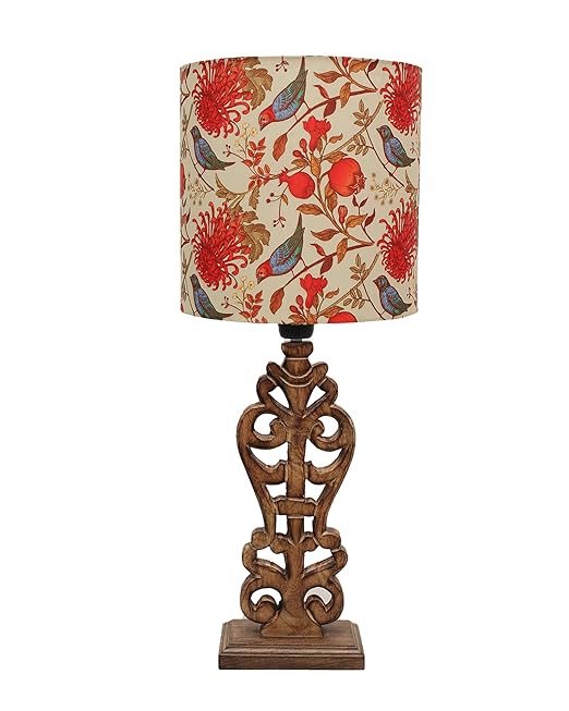 Sculptural Hand Carved Wood Table Lamp with Savannah shade, Antique Black