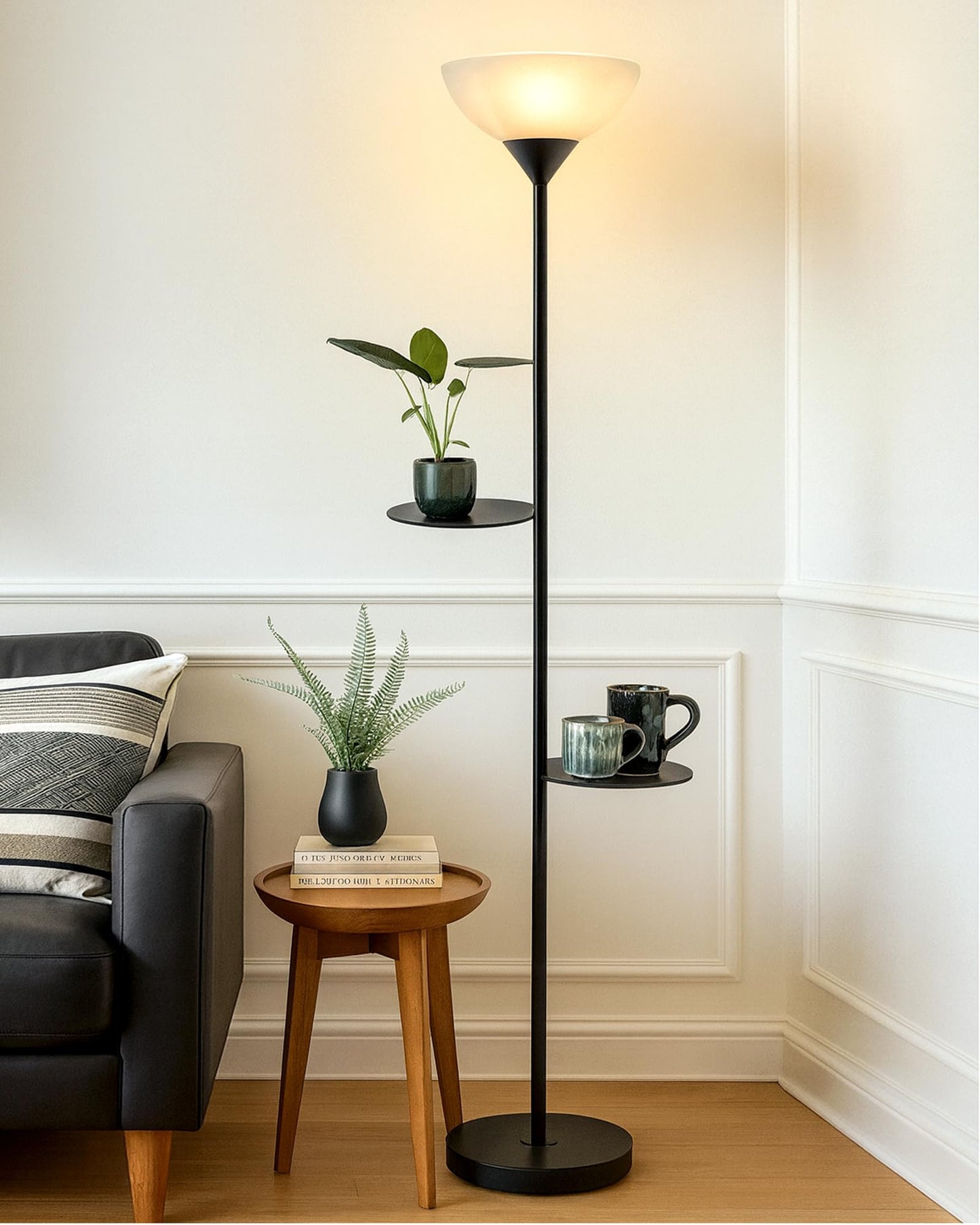 Homesake® Sky Dome Standing Lamps with Acrylic Shade | Modern Floor Lamp for Living Room, Bedrooms, Corner Lamp for Living Room | Standing Lamp (Duo Shelf)