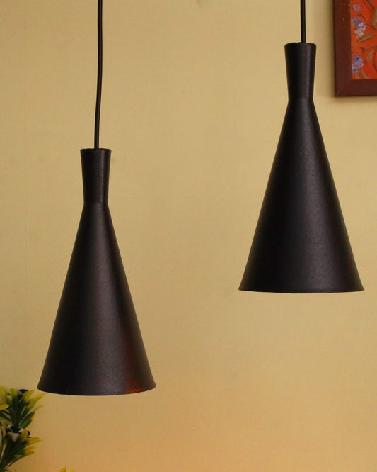 Homesake® Modern Black Metal Pendant Lights - Industrial Style Hanging Cone Lamps for Living Room, Dining Room, Kitchen, Adjustable Cord, LED Compatible, Trendy Home Decor Lighting Fixtures - Set of 2