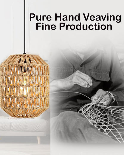 Homesake® Rattan Seagrass Raffia Kauna Paper Grass Wicker Lamp Premium Pendant Light | Livra Hanging Ceiling Lamp Handwoven, Paper Rope Boho Hand-Woven Lampshade for Home Decor, Beige, pumpkin