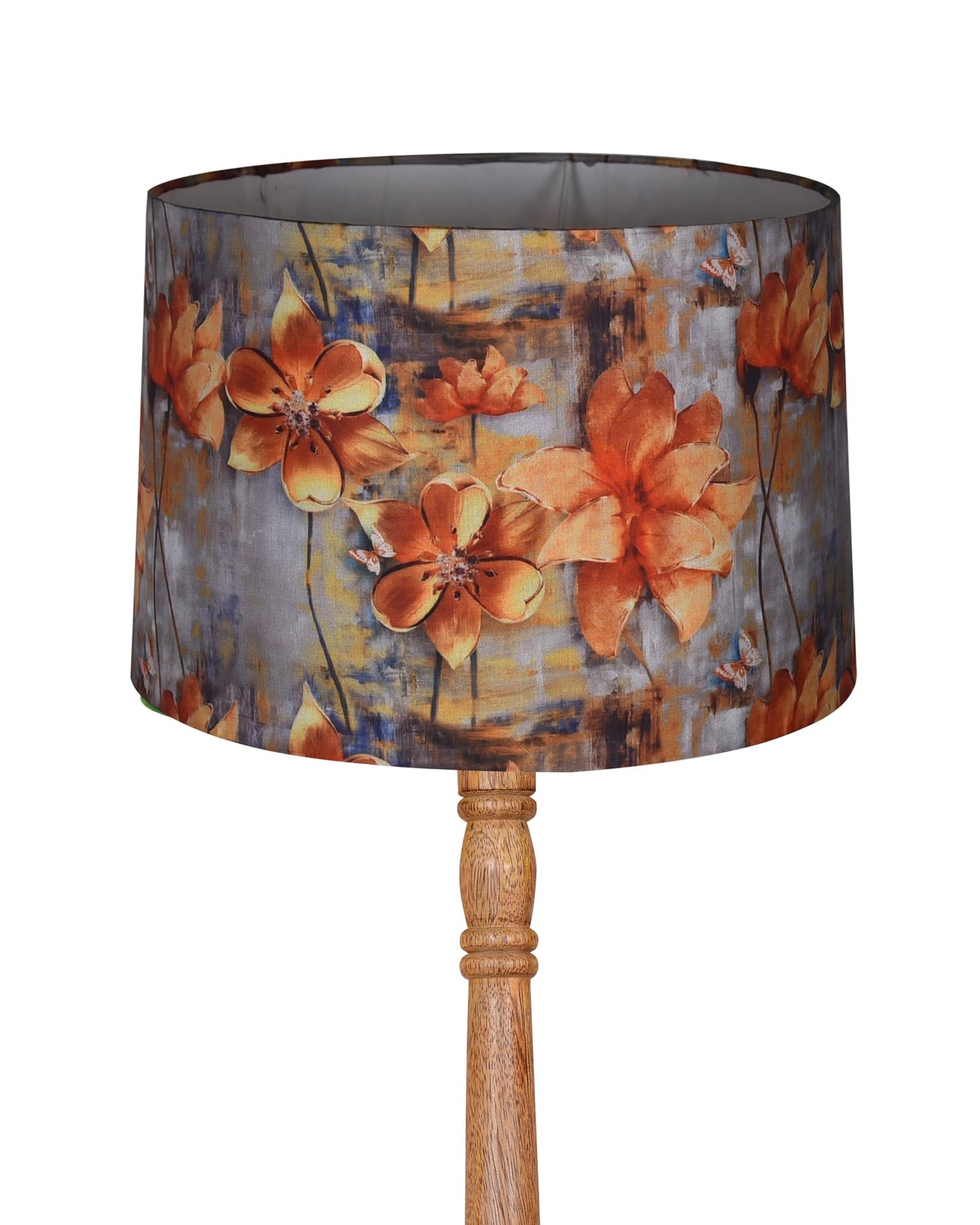 Homesake® Mid Century Modern Floor Lamp for Living Room | Hand turned | Corner Lamp for Living Room, Stand Lamp with Fabric Lampshade for Bedroom, Study Room and Office, (Vine and Flowers)