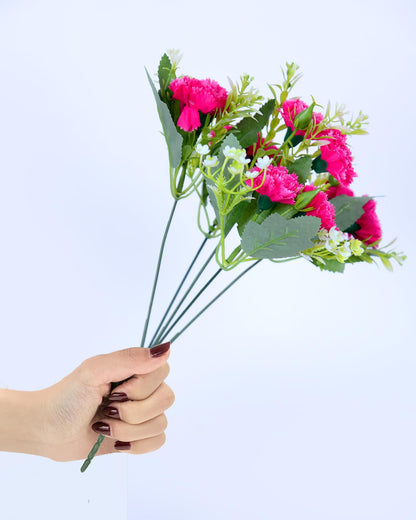 Homesake® Artificial Carnation Flowers with Greenery, Faux Floral Bouquet for Home Decor, Table Centerpiece, Living Room, or Gift, Pot Not Included, Realistic Silk Flowers Arrangement, Yellow