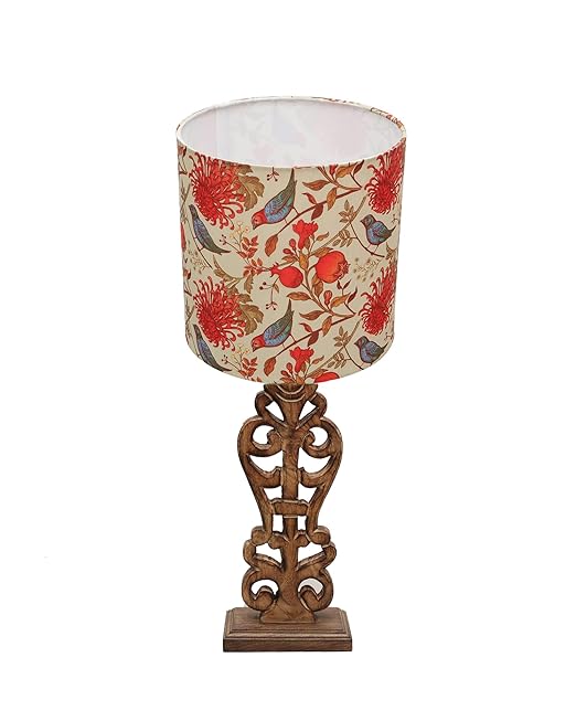 Sculptural Hand Carved Wood Table Lamp with Savannah shade, Antique Black
